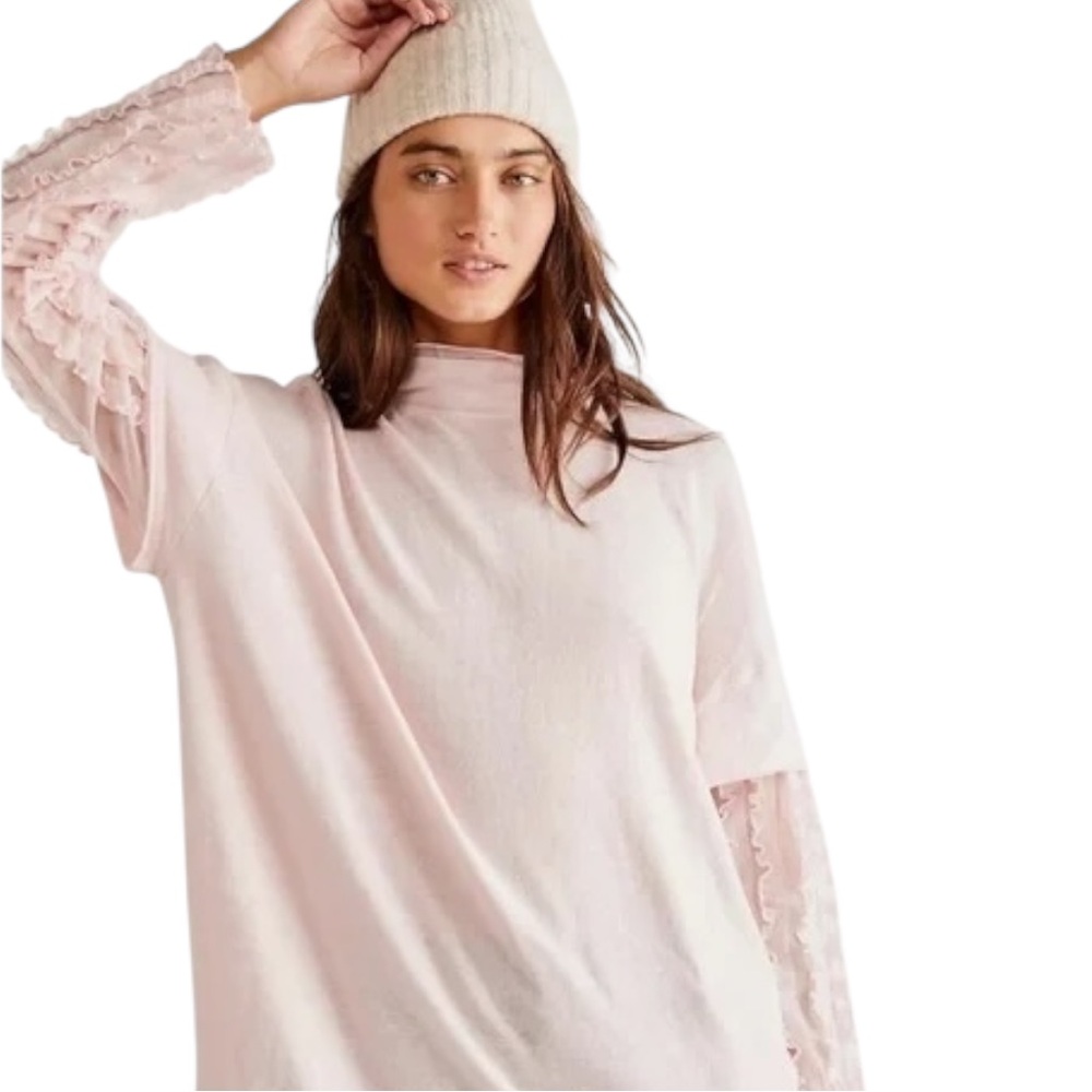 FREE PEOPLE Ruffle Sleeve Pullover Top, size extra small